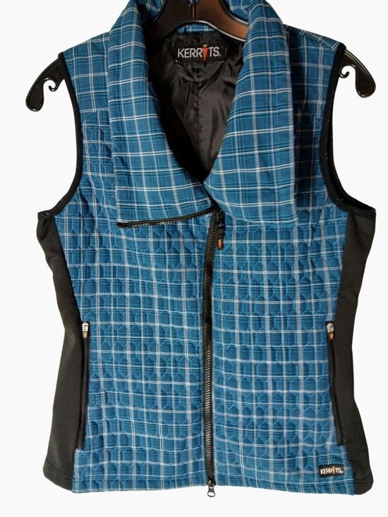 Kerrits Jackets & Blazers - Kerrits Womens Quilted Blue Plaid Riding Vest S Asymmetrical Equestrian Riding